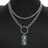 Western Rectangle Turquoise Stone Double Layered Necklace