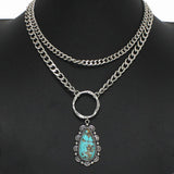 Western Teardrop Turquoise Stone Double Layered Necklace