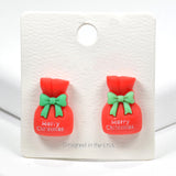 98816, CHRISTMAS SACK GIFT BAG RUBBER CLAY STUD EARRING