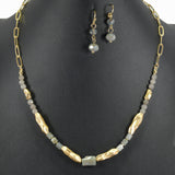 98842, HANDMADE SEMI PRECIOUS STONE WITH HAMMERED METAL NECKLACE