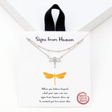 98917, GOLD DIPPED, "SIGNS FROM HEAVEN" DRAGONFLY CUBIC ZIRCONIA DOUBLE LAYERED NECKLACE