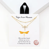 98917, GOLD DIPPED, "SIGNS FROM HEAVEN" DRAGONFLY CUBIC ZIRCONIA DOUBLE LAYERED NECKLACE