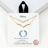 98918, GOLD DIPPED, "VICTORY" V-SHAPE CUBIC ZIRCONIA DOUBLE LAYERED NECKLACE