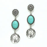 Western Indian Coin Turquoise Stone Earring