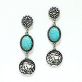 Western Buffalo Coin Turquoise Stone Earring