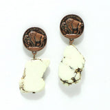 Western Buffalo Coin with Turquoise Stone Earring - view 2