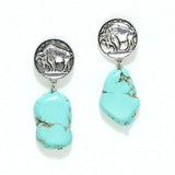 Western Buffalo Coin with Turquoise Stone Earring