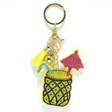 98973, PINEAPPLE DRINK CRYSTAL EMBELLISHED KEYCHAIN
