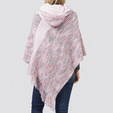 98991, MULTI COLOR KNIT HOODED PONCHO