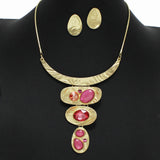 99017, GEOMETRIC TEXTURED METAL WITH RHINESTONE NECKLACE