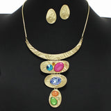 99017, GEOMETRIC TEXTURED METAL WITH RHINESTONE NECKLACE