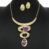 99017, GEOMETRIC TEXTURED METAL WITH RHINESTONE NECKLACE