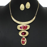 99017, GEOMETRIC TEXTURED METAL WITH RHINESTONE NECKLACE