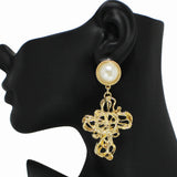 99030, CROSS WITH PEARL DANGLE EARRING