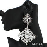 99038, OVERSIZED GEOMETRIC PEARL ACCENT CLIP ON EARRING