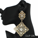 99038, OVERSIZED GEOMETRIC RHINESTONE ACCENT CLIP ON EARRING