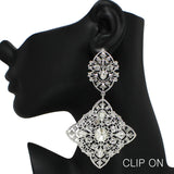 99038, OVERSIZED GEOMETRIC PEARL ACCENT CLIP ON EARRING