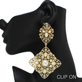 99038, OVERSIZED GEOMETRIC PEARL ACCENT CLIP ON EARRING