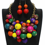 99047, WOOD MULTI BALL STATEMENT NECKLACE