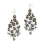 99058, LEOPARD SEED BEADED FRINGE EARRING