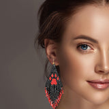 99059, PAW PRINT SEED BEADED FRINGE EARRING