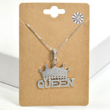 99093, "QUEEN" CROWN CUBIC ZIRCONIA PENDANT NECKLACE