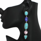 Geometric Turquoise Stone with Rhinestone Dangle Earring