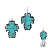99219, CROSS TURQUOISE STONE DANGLE EARRING