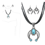 99244, WESTERN SQUASH BLOSSOM TURQUOISE STONE PENDANT NECKLACE