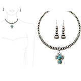 99246, WESTERN CROSS CHARM NAVAJO BEADED CHOKER NECKLACE