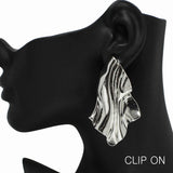 99273, OVERSIZED WAVY METAL CLIP ON EARRING