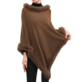 99331, SOFT FEEL KNIT WITH FUR TRIM ACCENT PONCHO
