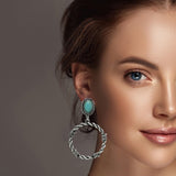 Western Round Knot with Turquoise Stone Dangle Earring - view 2