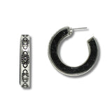 99343, ENGRAVED ACCENT TURQUOISE STONE ROUND HOOP EARRING