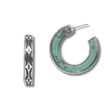 99344, ENGRAVED ACCENT TURQUOISE STONE ROUND HOOP EARRING