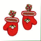 99361, CHRISTMAS GLOVES SEED BEADED DANGLE EARRING