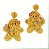 99363, GINGERBREAD MAN SEED BEADED DANGLE EARRING