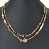 99393, SEMI PRECIOUS STONE WITH FRESHWATER PEARL LAYERED NECKLACE