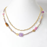 99393, SEMI PRECIOUS STONE WITH FRESHWATER PEARL LAYERED NECKLACE