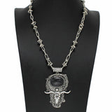 Western Steer Head with Turquoise Stone Knotted Necklace - view 2