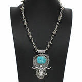 Western Steer Head with Turquoise Stone Knotted Necklace