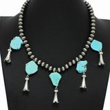 Western Turquoise Stone with Squash Blossom Charm Necklace