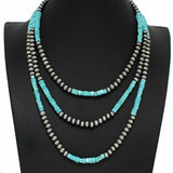 Western Square Turquoise Stone with Navajo Beaded Multi Layered Necklace - view 2