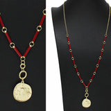 99410, HAMMERED ROUND CHARM WITH ENAMEL ACCENT LONG NECKLACE