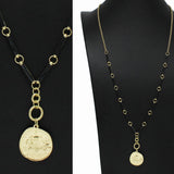 99410, HAMMERED ROUND CHARM WITH ENAMEL ACCENT LONG NECKLACE
