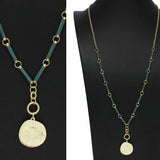 99410, HAMMERED ROUND CHARM WITH ENAMEL ACCENT LONG NECKLACE
