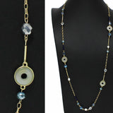 99412, ROUND SEMI PRECIOUS STONE LONG BEADED NECKLACE