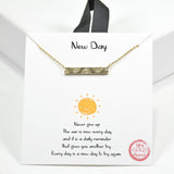 99422, GOLD DIPPED, "NEW DAY" ENGRAVED SUN BAR NECKLACE