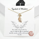 99424, GOLD DIPPED, "SYMBOL OF WISDOM" LEAVES CHARM NECKLACE