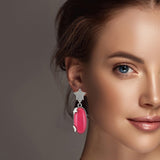 Oval Stone with Star & Moon Accent Dangle Earring - view 3